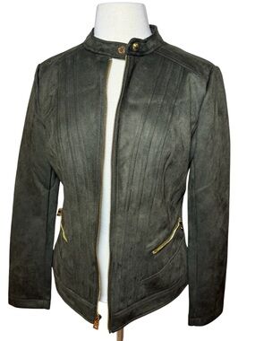 Women’s Olive Faux Suede Zip-Front Jacket by Andrew Marc-Size M Like New